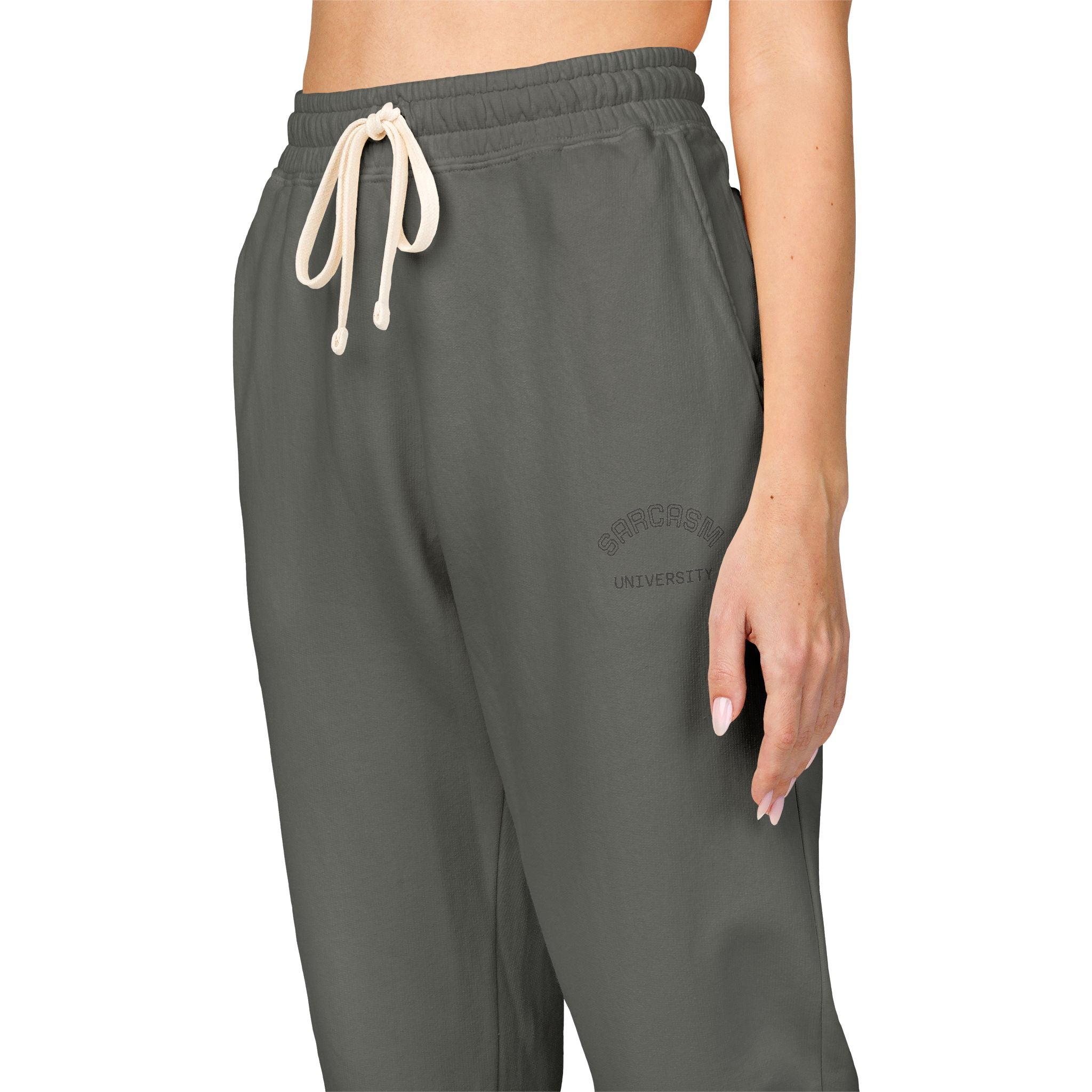 Unisex Sarcasm University  Sweatpants — Minimal Embroidered Logo Fleece Joggers