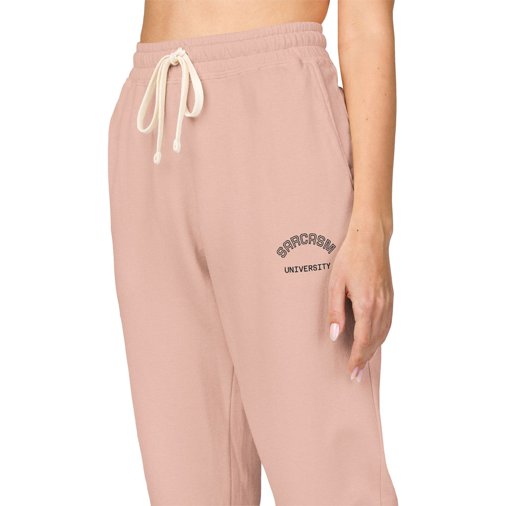 Unisex Sarcasm University  Sweatpants — Minimal Embroidered Logo Fleece Joggers