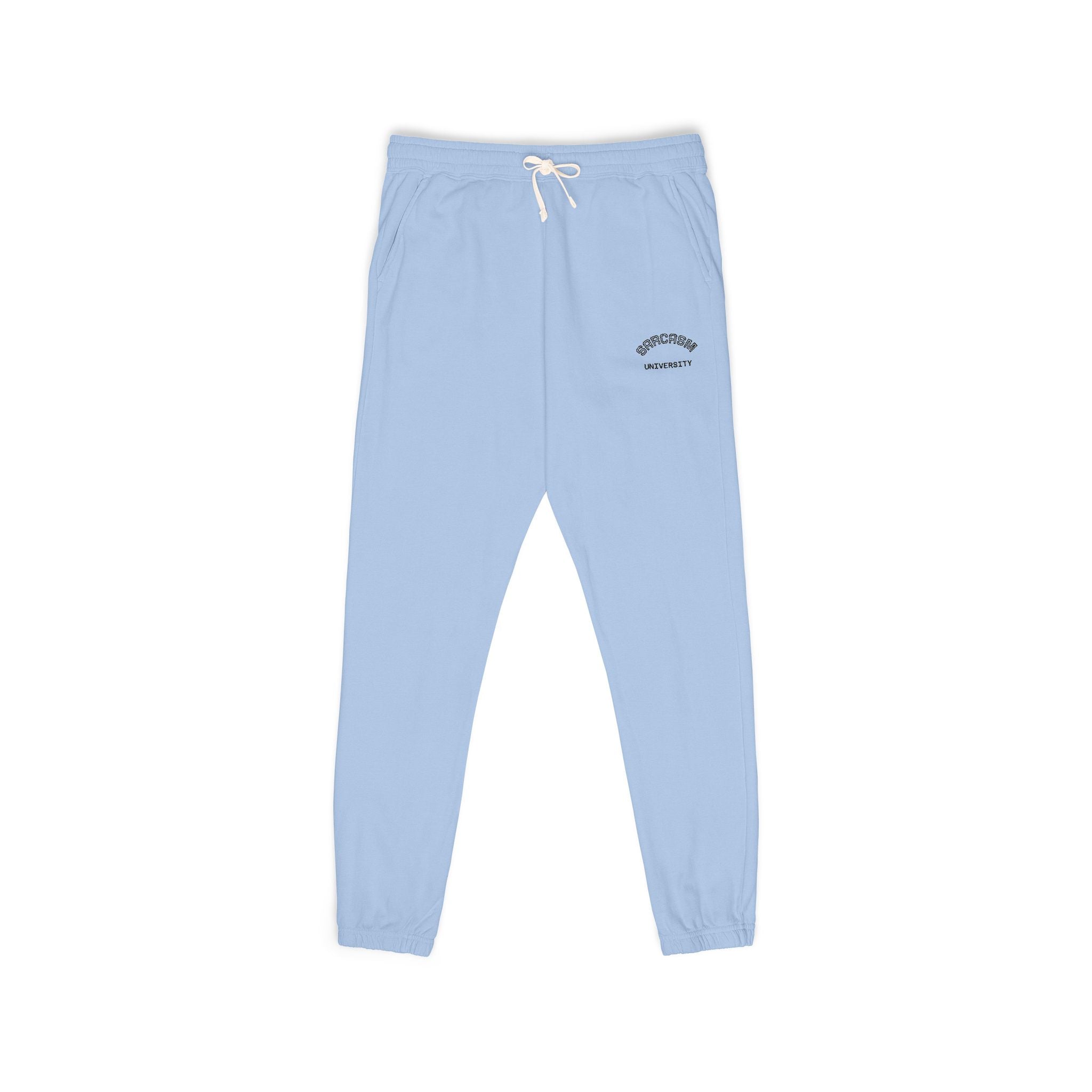 Unisex Sarcasm University  Sweatpants — Minimal Embroidered Logo Fleece Joggers