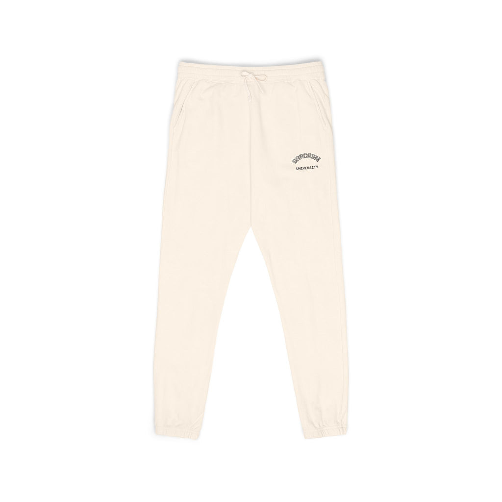 Unisex Sarcasm University  Sweatpants — Minimal Embroidered Logo Fleece Joggers