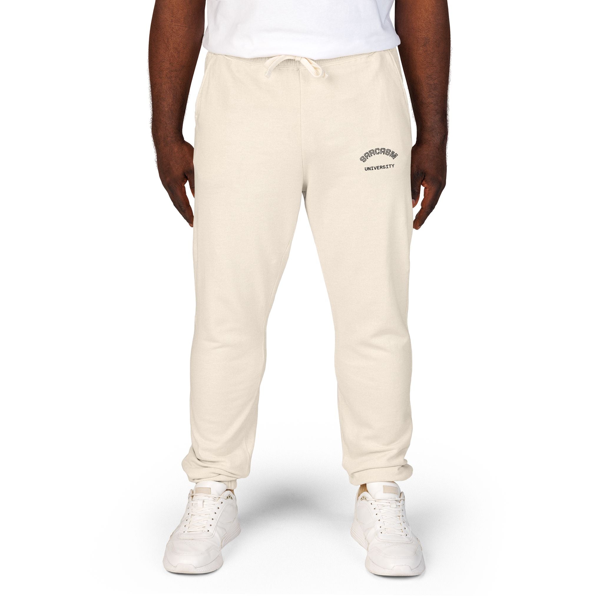 Unisex Sarcasm University  Sweatpants — Minimal Embroidered Logo Fleece Joggers