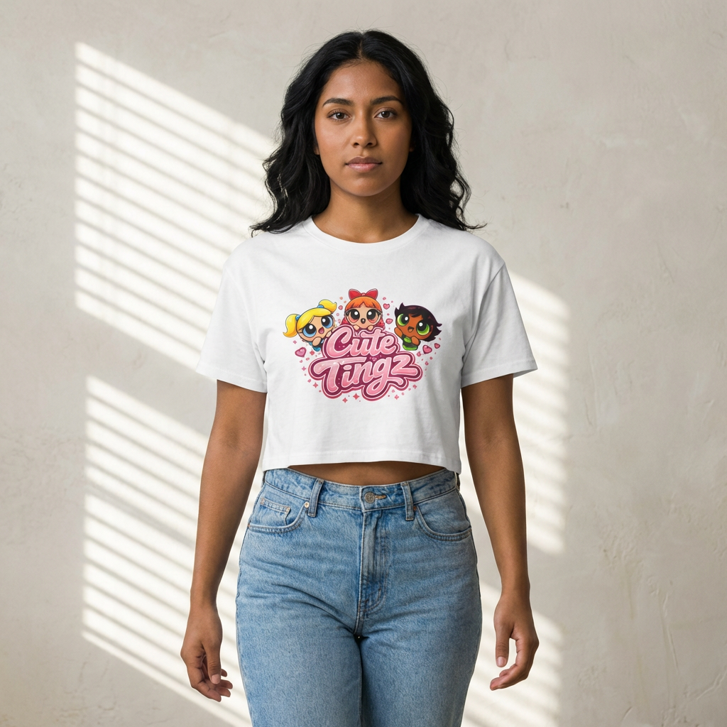 Cute Tingz Trio Retro graphic Crop Tee