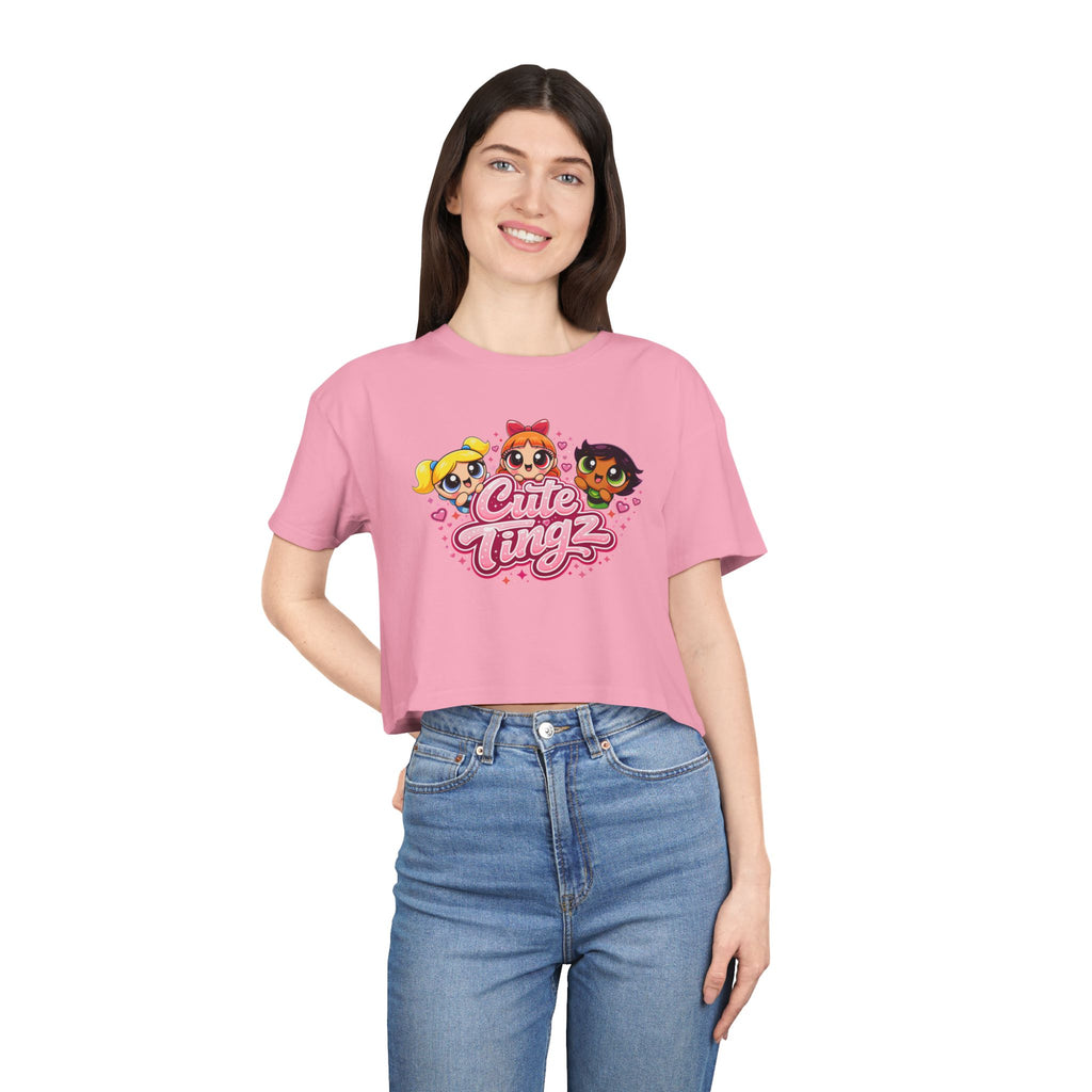 Cute Tingz Trio Retro graphic Crop Tee