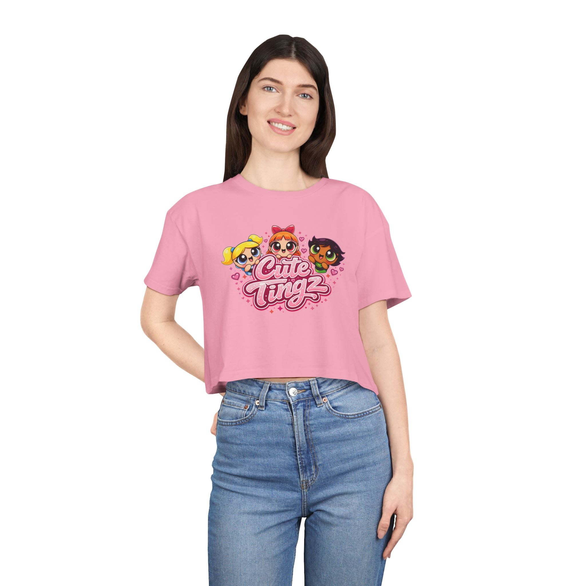 Cute Tingz Trio Retro graphic Crop Tee