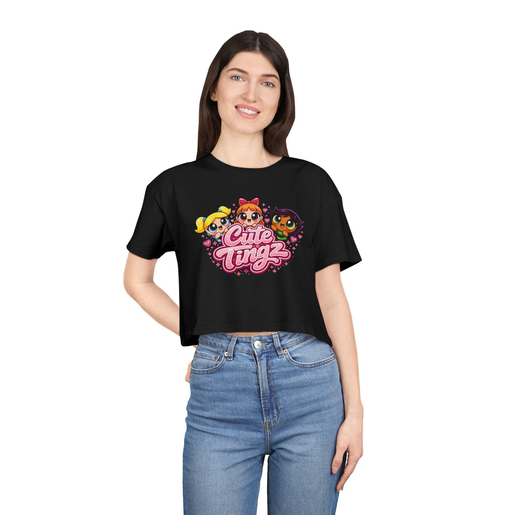 Cute Tingz Trio Retro graphic Crop Tee