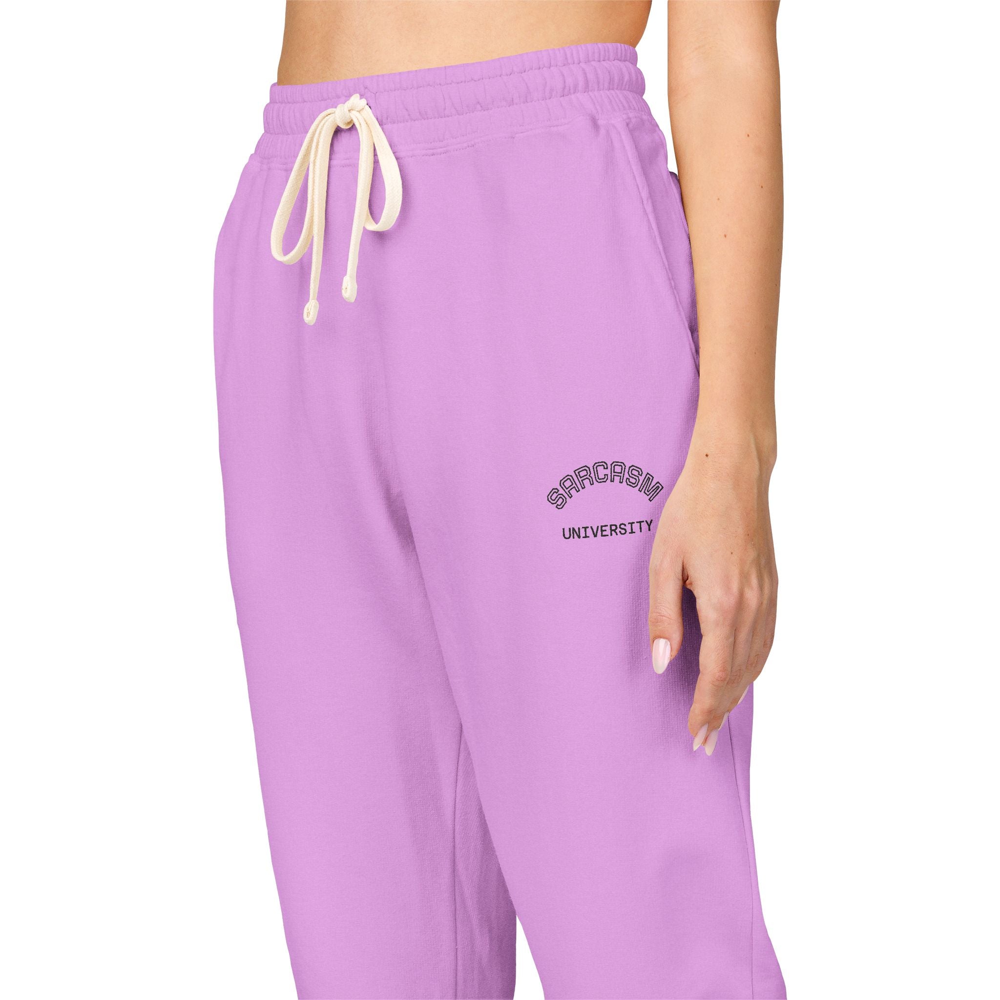 Unisex Sarcasm University  Sweatpants — Minimal Embroidered Logo Fleece Joggers