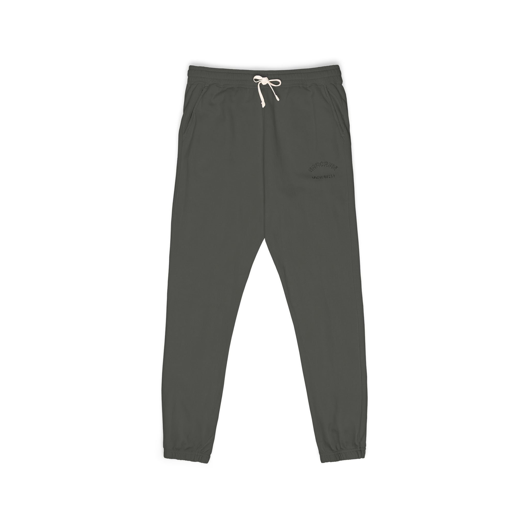 Unisex Sarcasm University  Sweatpants — Minimal Embroidered Logo Fleece Joggers