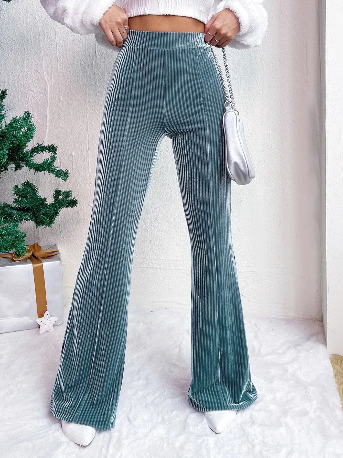 High Waist Lamp Wick Corduroy Bell-bottom Pants
