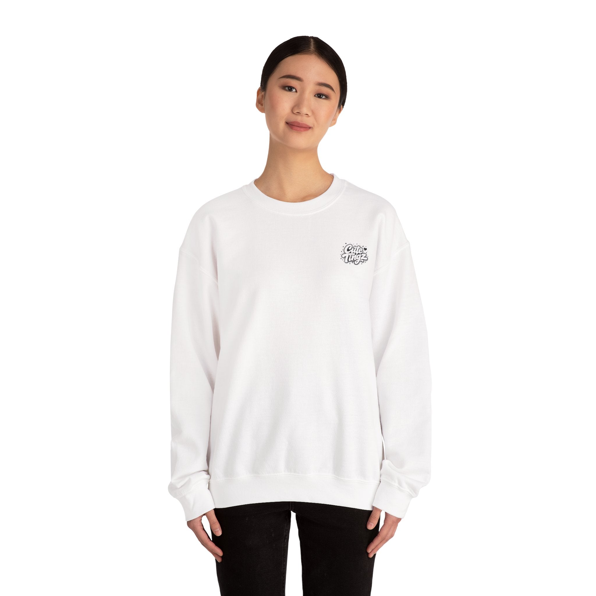Adult Crewneck Sweatshirt — White Graphic Logo Pullover