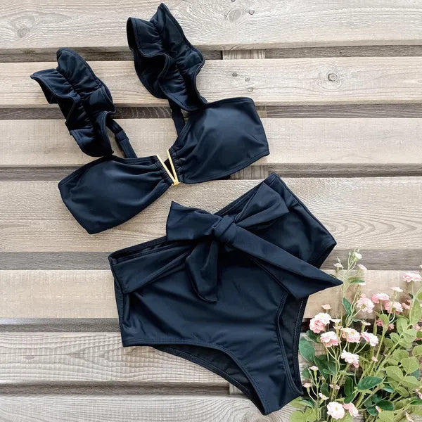 Ruffle  Top High Waist Sexy Bikini Swimsuit