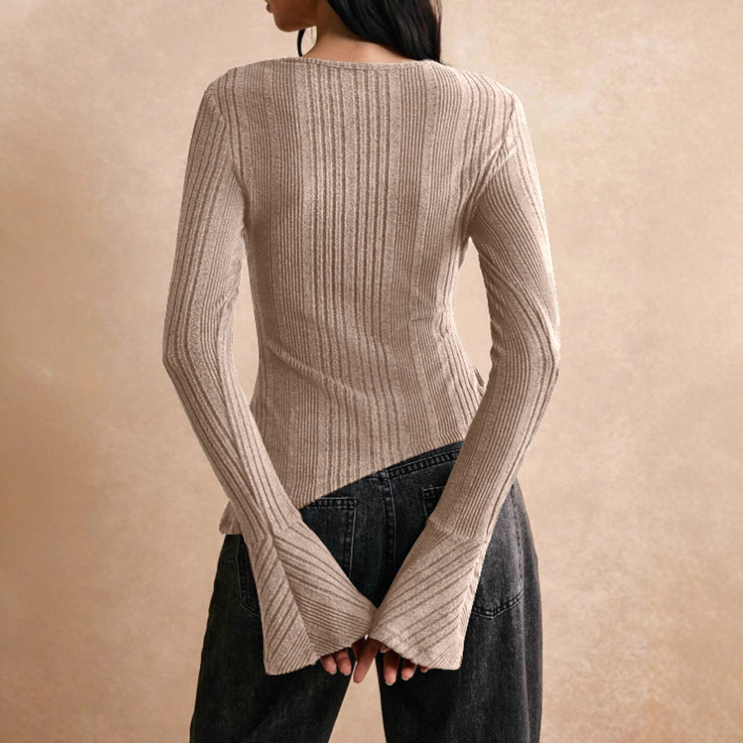 Asymmetrical Ribbed Long Sleeve Top