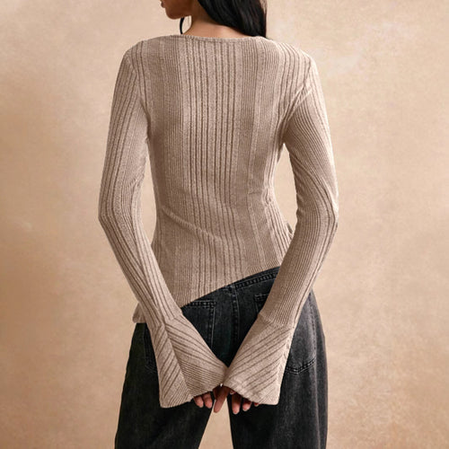 Asymmetrical Ribbed Long Sleeve Top